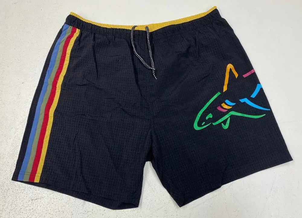 VTG Y2K Greg Norman shark graphic stripe retro swim trunks board shorts XL